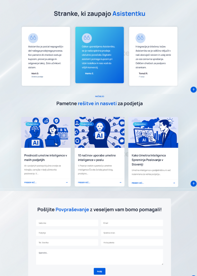 Asistentko-spletna-stran-homepage4 Asistentko spletna stran s strankami, blog članki in kontaktnim obrazcem za povpraševanje