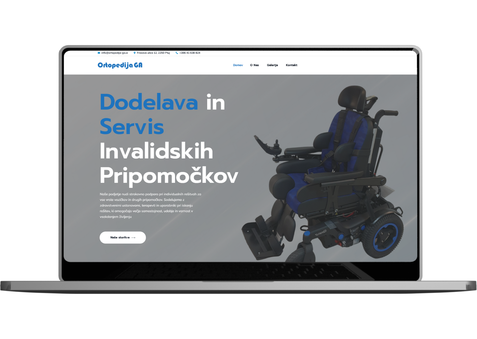 Ortopedija GA spletna stran z dodajavo in servisom invalidskih pripomočkov
